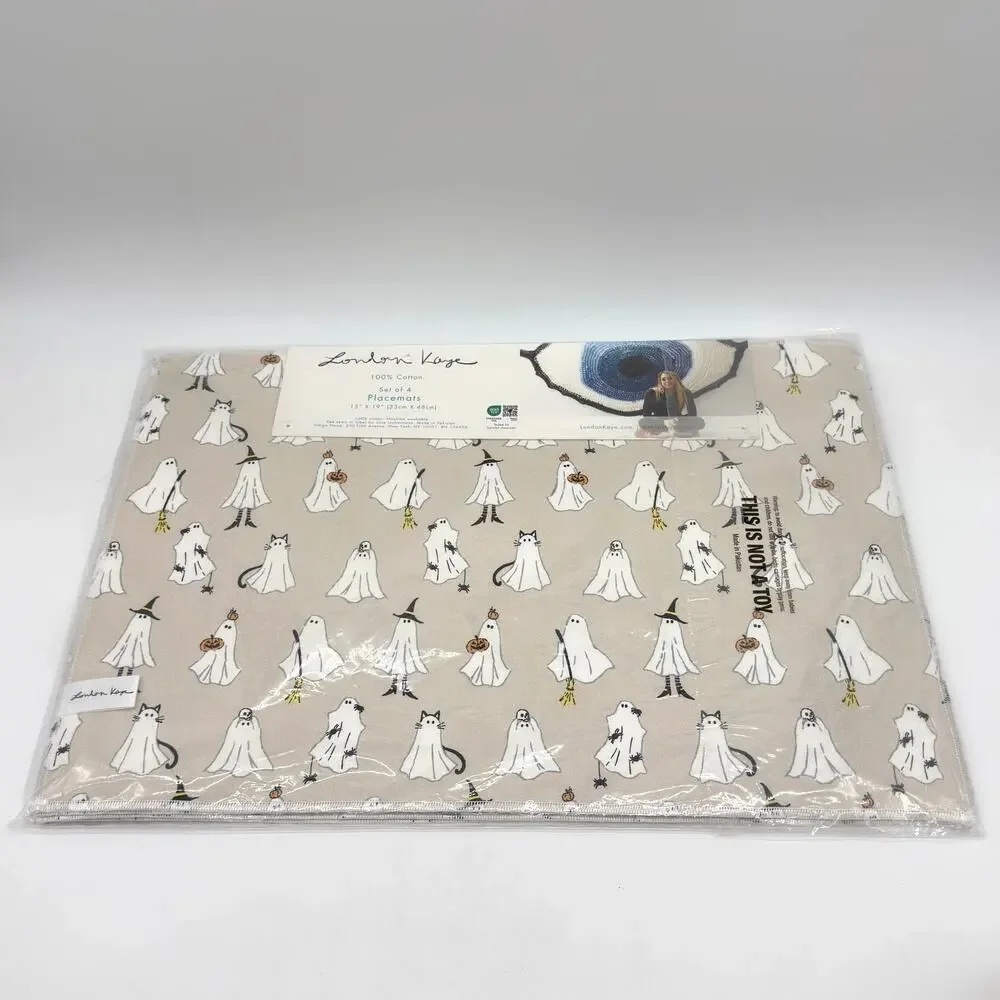 London Kaye Ghostly Dreams Halloween Ghosts Placemat Set of 4 Cat Witch Ghost